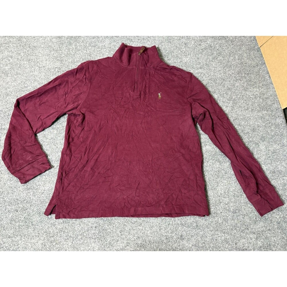 Polo Ralph Lauren Sweater Mens M Red Estate Rib 1/4 Zip Mock Neck Knit Pullover